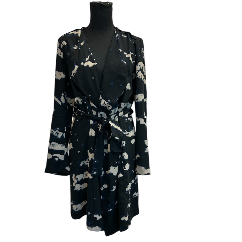 Maison Cinqcent 500 Black navy cream wrap dress Sz S long sleeve